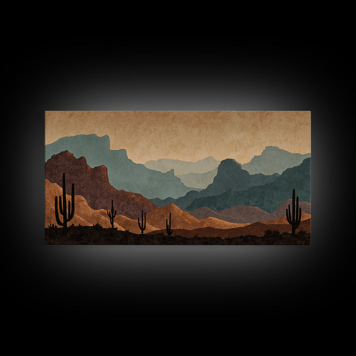 Quiet Desert Dusk Framed Canvas Print, Master Bedroom, Minimalist Decor, Bedroom Decor, Oil Painting, Sanctuary, MAS-2x1-30