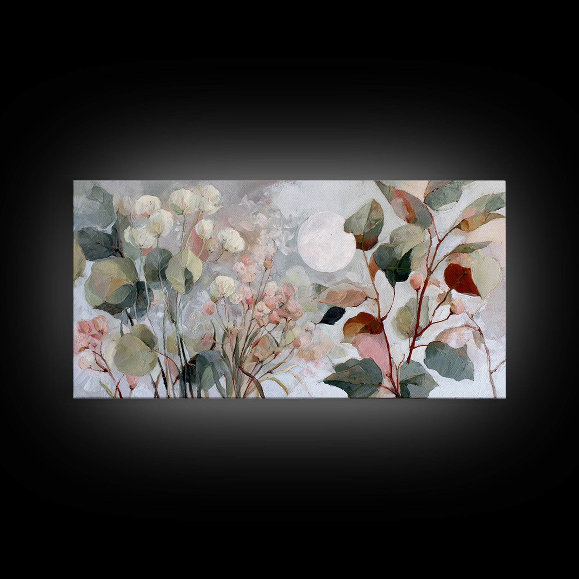 Dreamy Celestial Moon and Botanical Composition Canvas Print, Master Bedroom, Farmhouse Decor, Bedroom Decor, Sanctuary, MAS-2x1-31