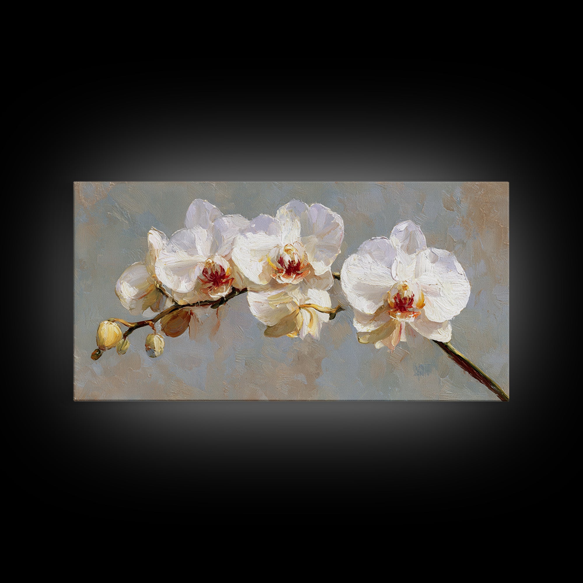 White Orchids Against Warm Gray Background Canvas Print, Master Bedroom, Farmhouse Wall Decor, Bedroom Decor, Oil Painting, MAS-2x1-53