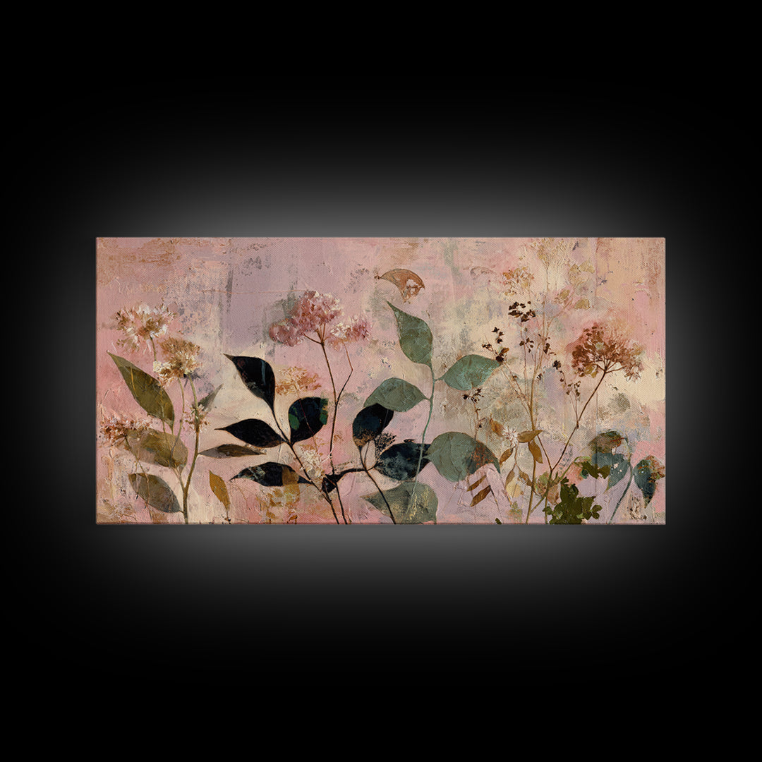 Dreamy Celestial Moon and Botanical Composition Canvas Print, Master Bedroom, Minimalist Wall Art, Bedroom Decor, Sanctuary, MAS-2x1-55
