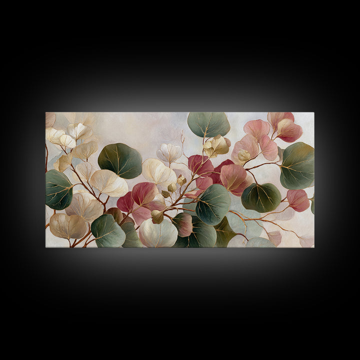 Gentle Eucalyptus Watercolor Branches Framed Canvas Print, Master Bedroom, Large Wall Art, Bedroom Decor, Fine Art, Sanctuary, MAS-2x1-56