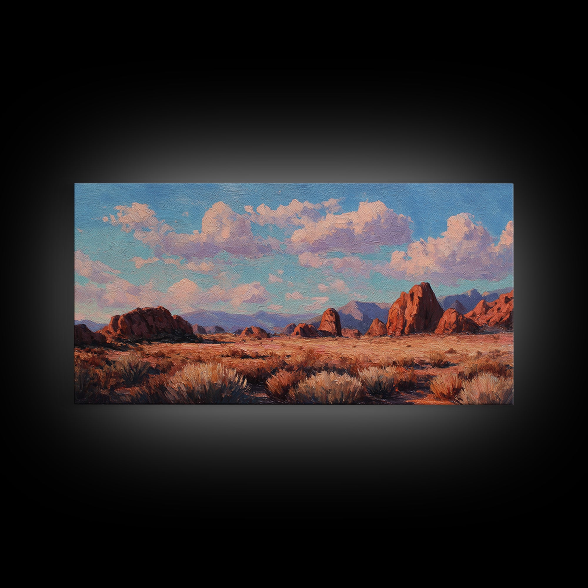 Quiet Desert Dusk Framed Canvas Print, Master Bedroom, Minimalist Decor, Bedroom Decor, Oil Painting, Sanctuary, MAS-2x1-6