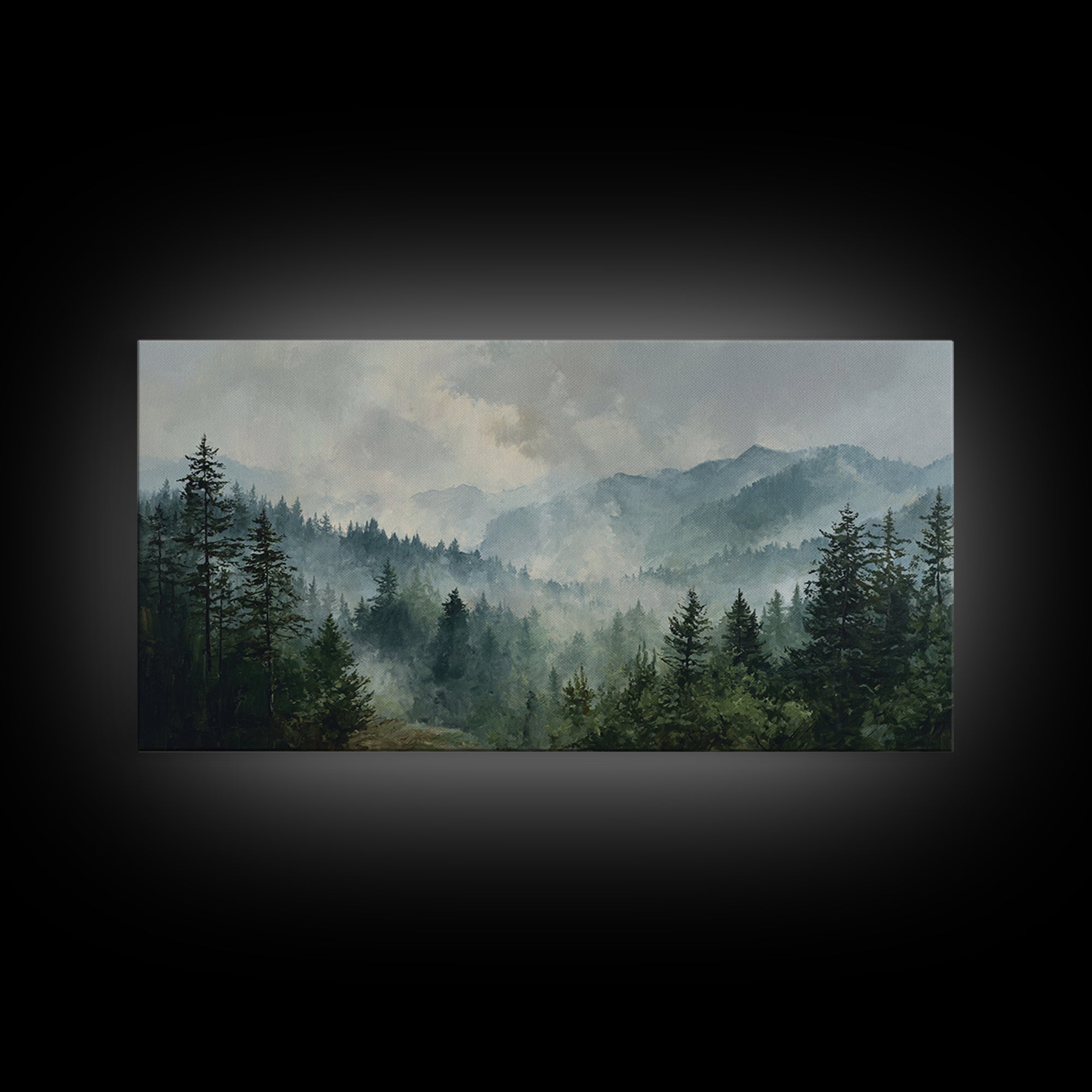 Calm Misty Forest Panorama Framed Canvas Print, Master Bedroom, Printable Art, Bedroom Decor, Sanctuary, Wall Art Bedroom, MAS-2x1-72