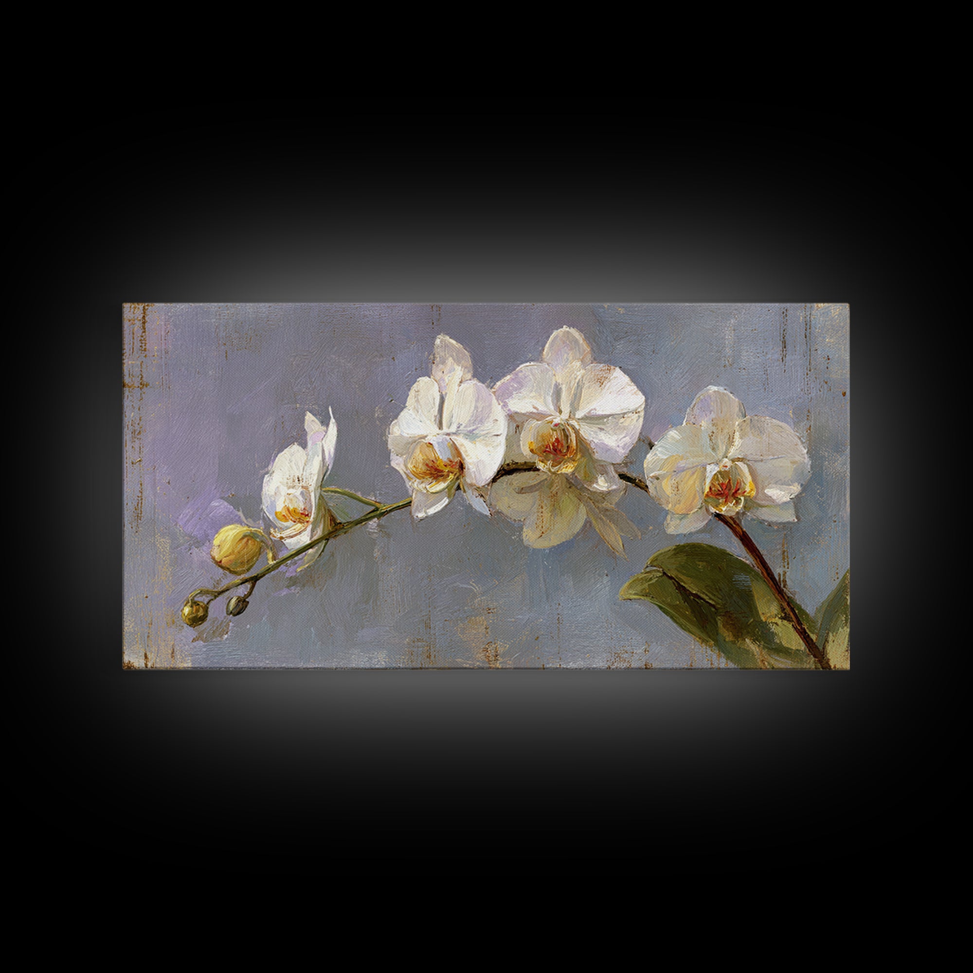 White Orchids Against Warm Gray Background Canvas Print, Master Bedroom, Farmhouse Wall Decor, Bedroom Decor, Oil Painting, MAS-2x1-77