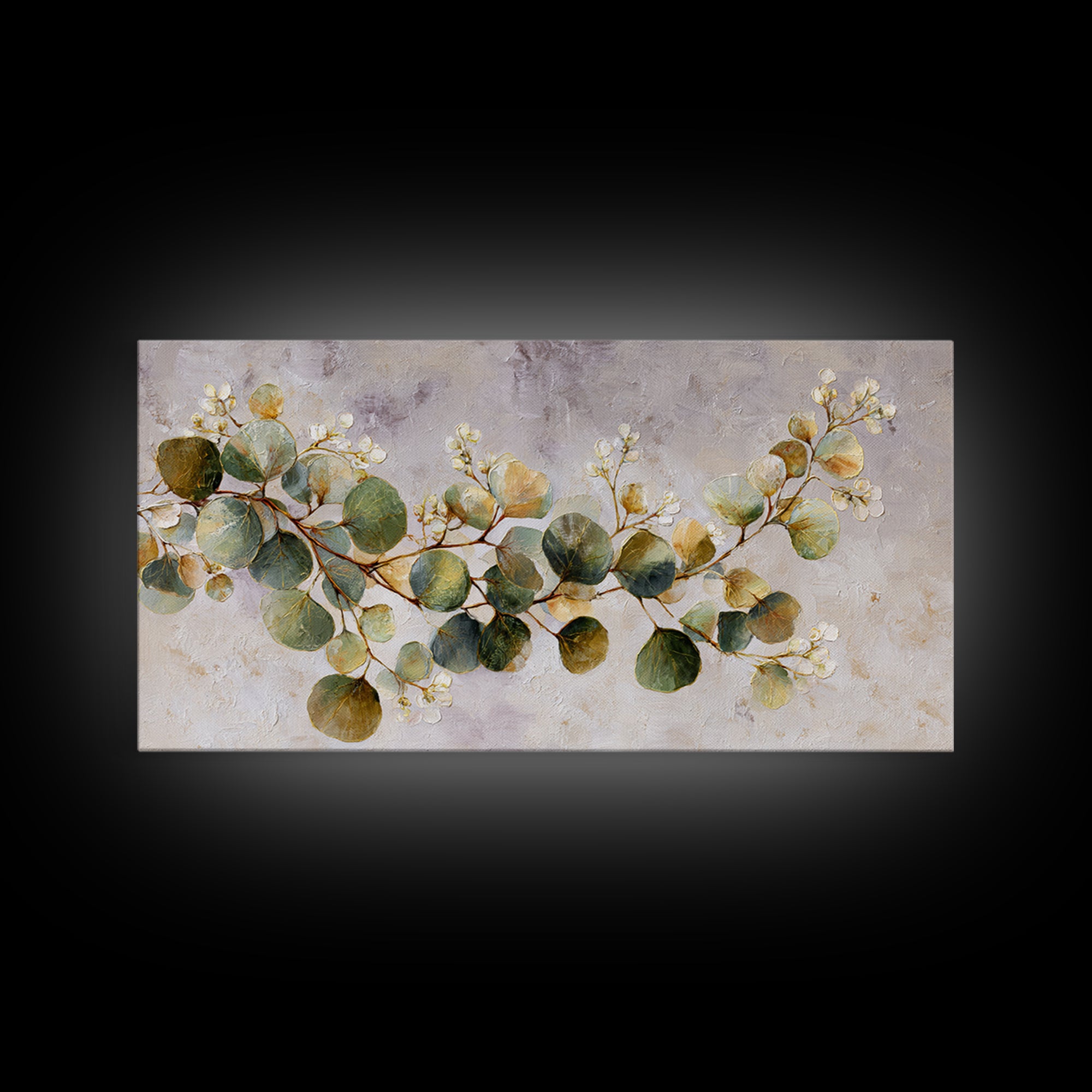 Gentle Eucalyptus Watercolor Branches Framed Canvas Print, Master Bedroom, Farmhouse Wall Art, Bedroom Decor, Oil Painting, MAS-2x1-80