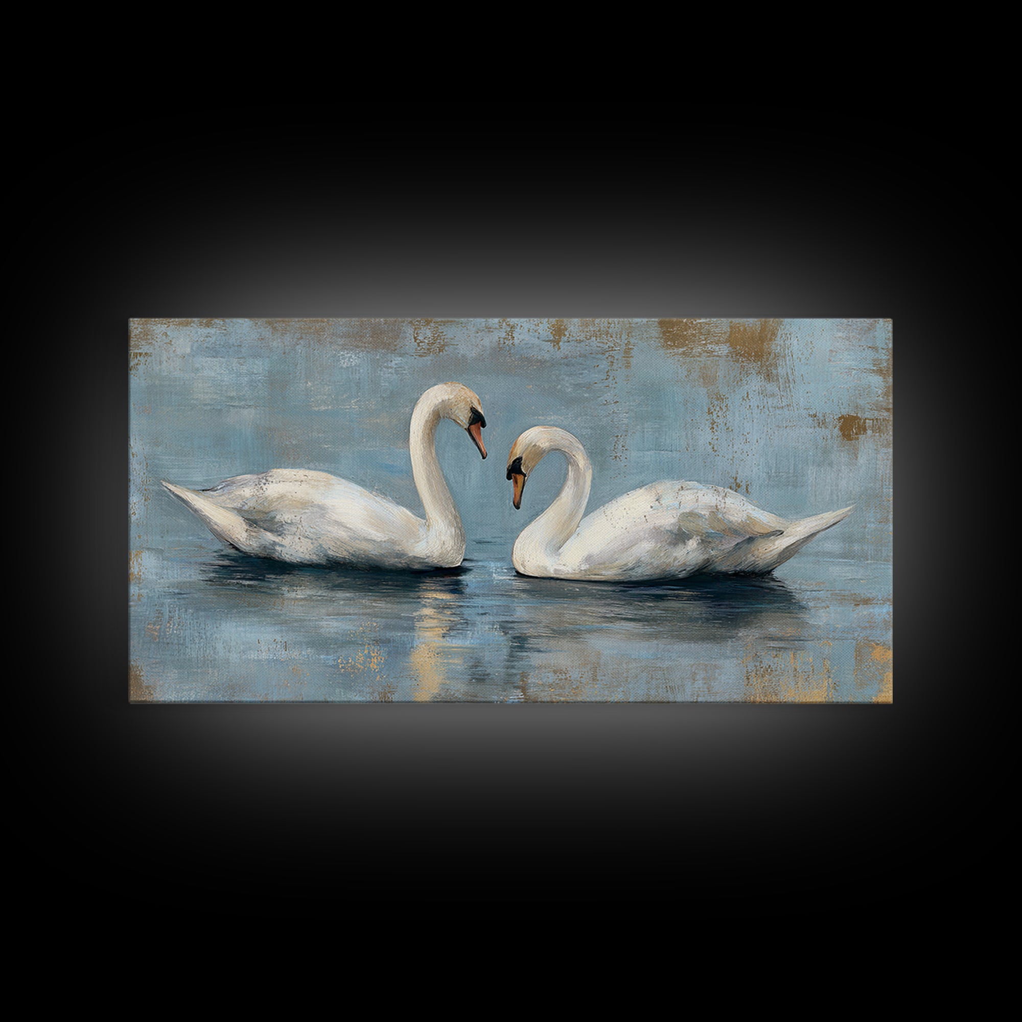 Romantic Swan Pair on Dark Water Framed Canvas Print, Master Bedroom, Art Print, Bedroom Decor, Sanctuary, Above Bed Decor, MAS-2x1-83