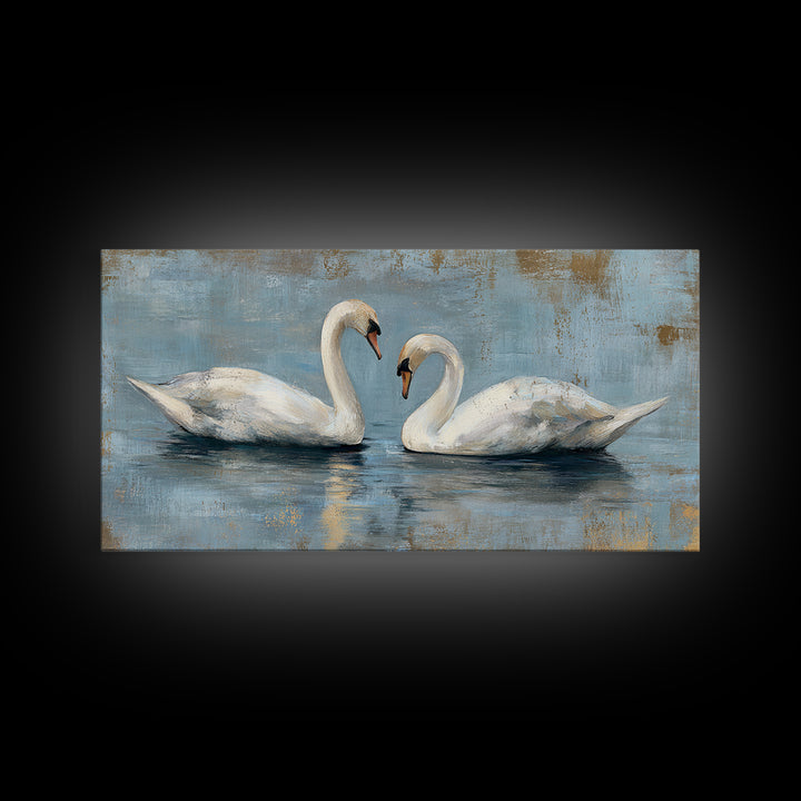 Romantic Swan Pair on Dark Water Framed Canvas Print, Master Bedroom, Art Print, Bedroom Decor, Sanctuary, Above Bed Decor, MAS-2x1-83