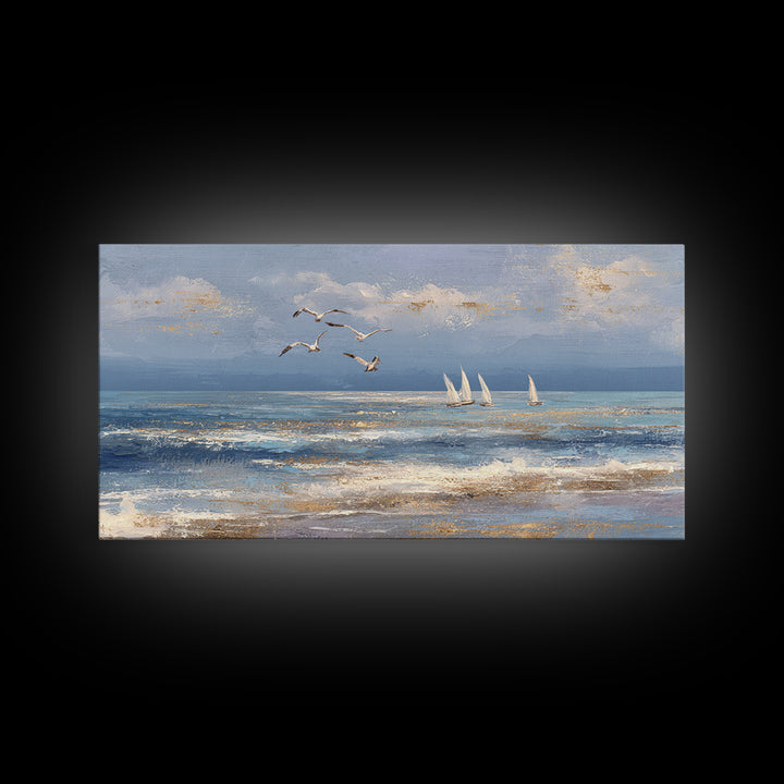 Elegant Moonlit Ocean Horizon Canvas Print, Master Bedroom, Bedroom Prints, Bedroom Decor, Fine Art, Sanctuary, Gallery Decor, MAS-2x1-93