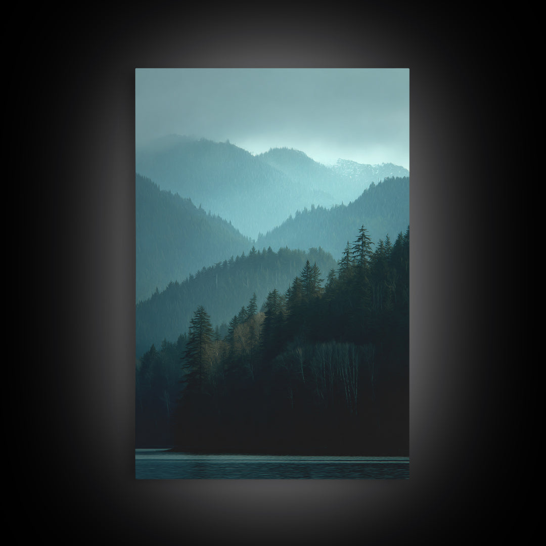 Calm Misty Forest Panorama Framed Canvas Print, Master Bedroom, Wedding Decor, Bedroom Decor, Sanctuary, Rustic Home Decor, MAS-2x3-12