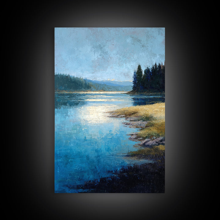 Serene Lake with Pale Morning Reflection Canvas Print, Master Bedroom, Minimalist Decor, Bedroom Decor, Oil Painting, Sanctuary, MAS-2x3-15