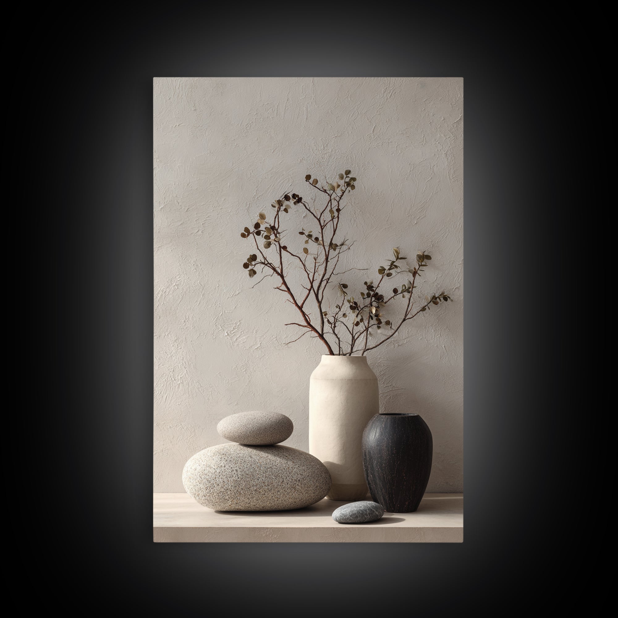 Minimal Stone Shapes Framed Canvas Print, Master Bedroom, Bedroom Decor, Abstract Art, Sanctuary, Bedroom Wall Decor, MAS-2x3-48