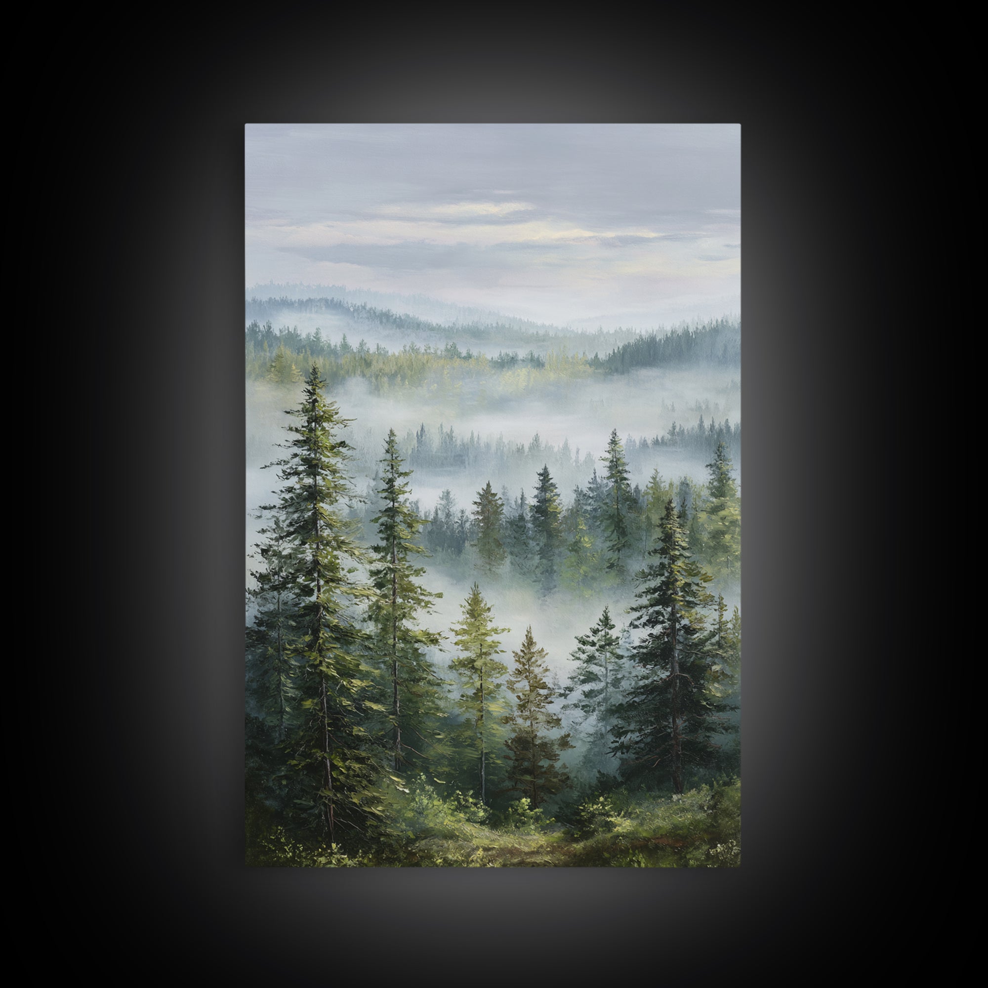 Calm Misty Forest Panorama Framed Canvas Print, Master Bedroom, Printable Art, Bedroom Decor, Sanctuary, Wall Art Bedroom, MAS-2x3-60