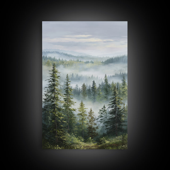 Calm Misty Forest Panorama Framed Canvas Print, Master Bedroom, Printable Art, Bedroom Decor, Sanctuary, Wall Art Bedroom, MAS-2x3-60