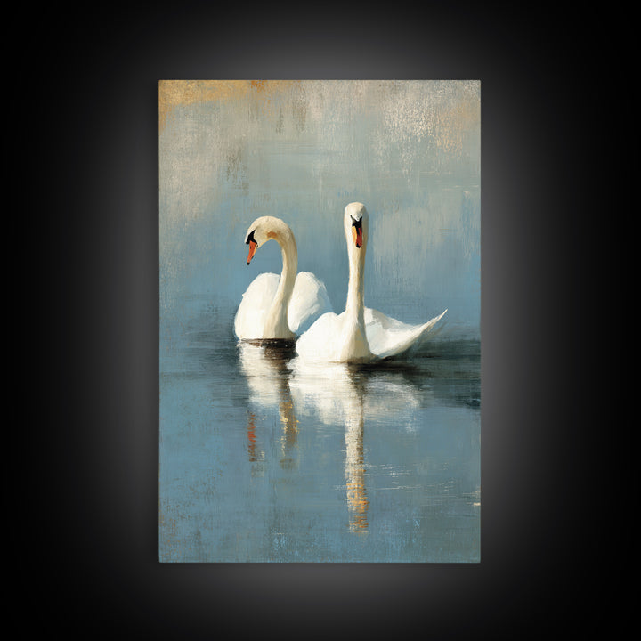 Romantic Swan Pair on Dark Water Canvas Print, Master Bedroom, Farmhouse Wall Art, Bedroom Decor, Fine Art, Sanctuary, MAS-2x3-71