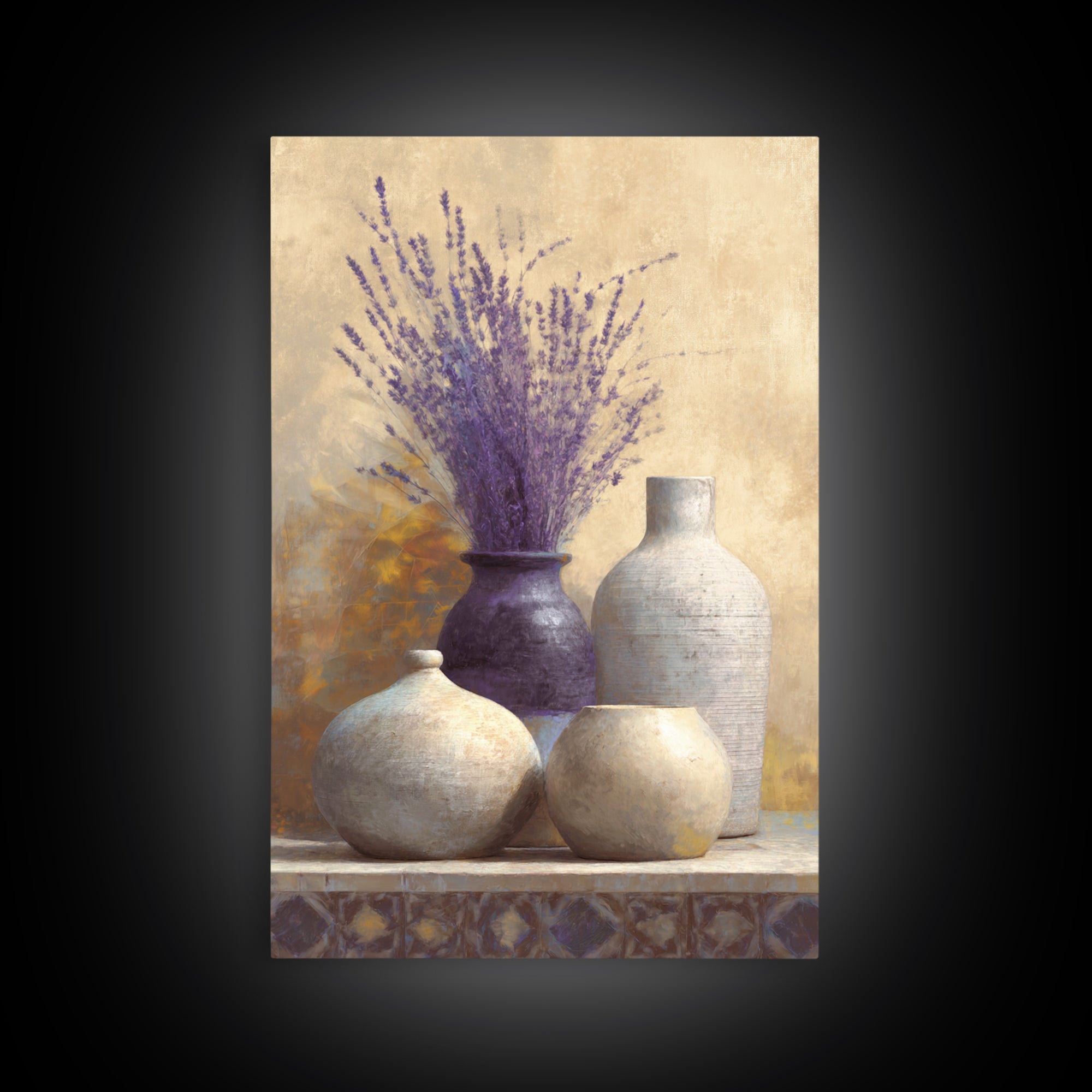 Lavender Field at Twilight Framed Canvas Print, Master Bedroom, Wall Decal, Bedroom Decor, Watercolor Art, Sanctuary, MAS-2x3-74