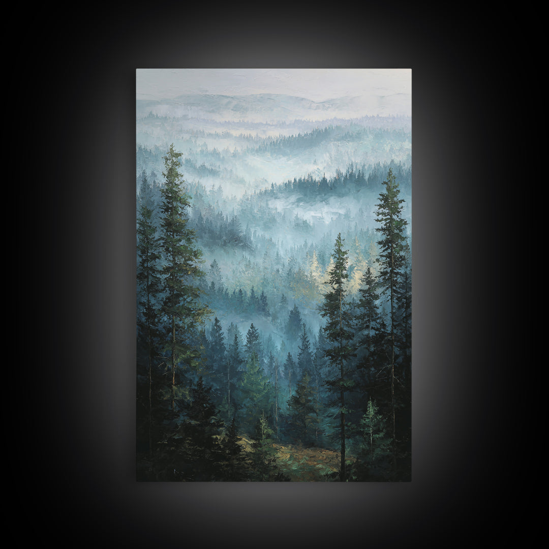 Calm Misty Forest Panorama Framed Canvas Print, Master Bedroom, Modern Decor, Bedroom Decor, Fine Art, Sanctuary, Wall Decor, MAS-2x3-84