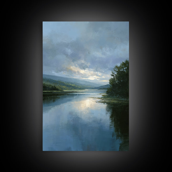Serene Lake with Pale Morning Reflection Canvas Print, Master Bedroom, Above Bed Wall Decor, Bedroom Decor, Sanctuary, MAS-2x3-87