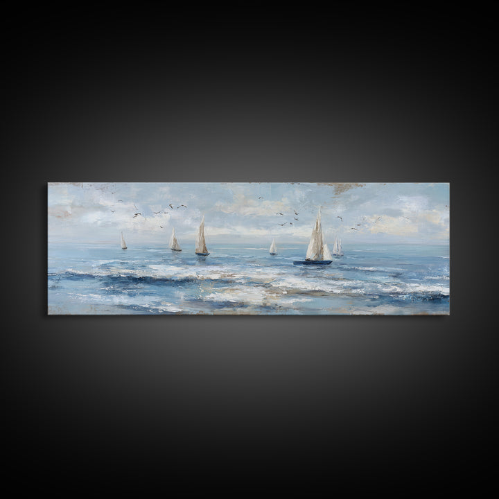 Hotel Coastal Landscape Canvas Print, Master Bedroom, Farmhouse Wall Art, Bedroom Decor, Oil Painting, Sanctuary, MAS-3x1-13