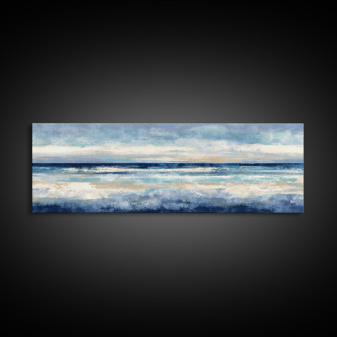 Elegant Moonlit Ocean Horizon Framed Canvas Print, Master Bedroom, Above Bed Wall Art, Bedroom Decor, Fine Art, Sanctuary, MAS-3x1-17
