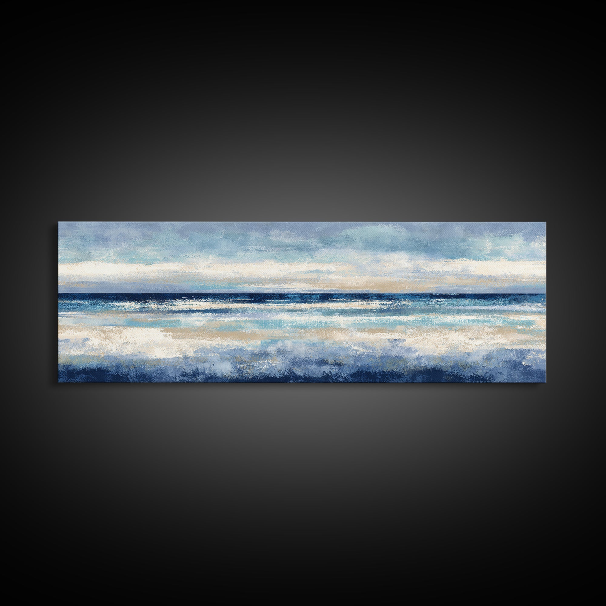 Elegant Moonlit Ocean Horizon Framed Canvas Print, Master Bedroom, Above Bed Wall Art, Bedroom Decor, Fine Art, Sanctuary, MAS-3x1-17