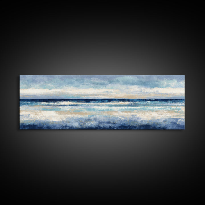 Elegant Moonlit Ocean Horizon Framed Canvas Print, Master Bedroom, Above Bed Wall Art, Bedroom Decor, Fine Art, Sanctuary, MAS-3x1-17