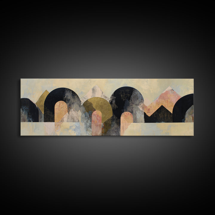 Gold Accented Abstract Arches Canvas Print, Master Bedroom, Vinyl Wall Decal, Bedroom Decor, Abstract Art, Sanctuary, MAS-3x1-24