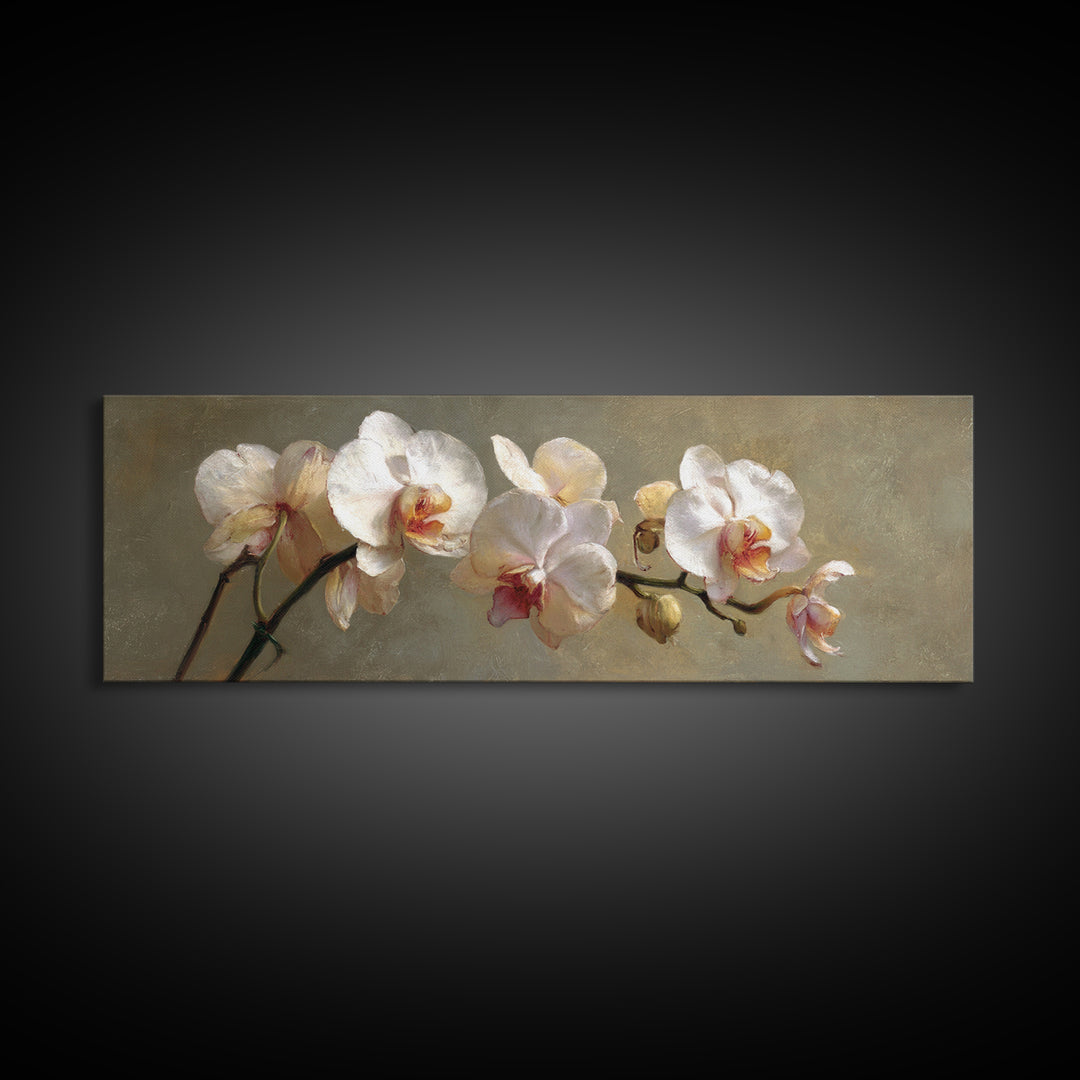 White Orchids Against Warm Gray Background Canvas Print, Master Bedroom, Set of 2 Prints, Bedroom Decor, Abstract Art, MAS-3x1-25