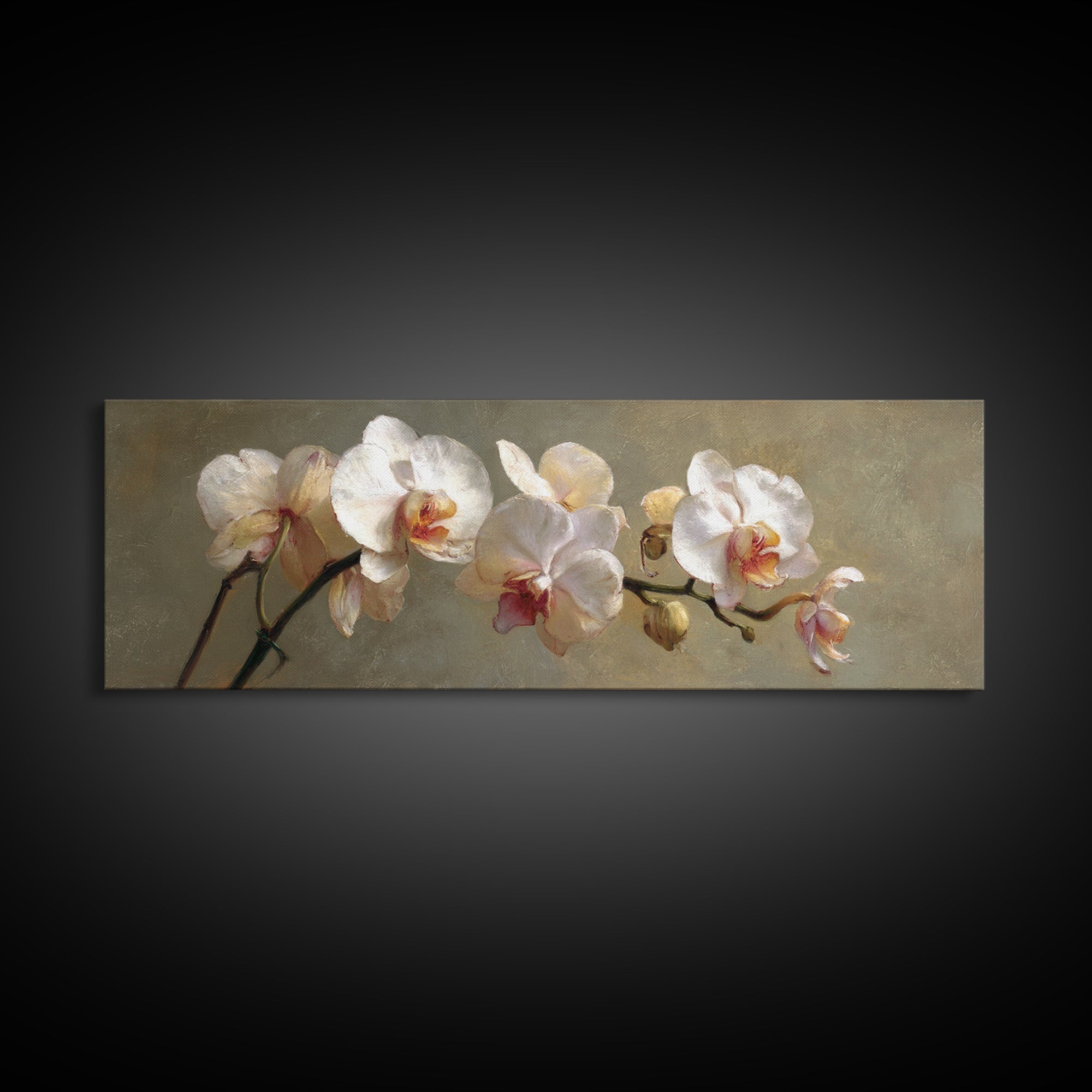 White Orchids Against Warm Gray Background Canvas Print, Master Bedroom, Set of 2 Prints, Bedroom Decor, Abstract Art, MAS-3x1-25