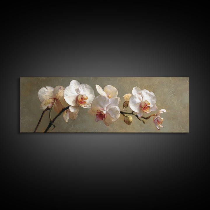 White Orchids Against Warm Gray Background Canvas Print, Master Bedroom, Set of 2 Prints, Bedroom Decor, Abstract Art, MAS-3x1-25