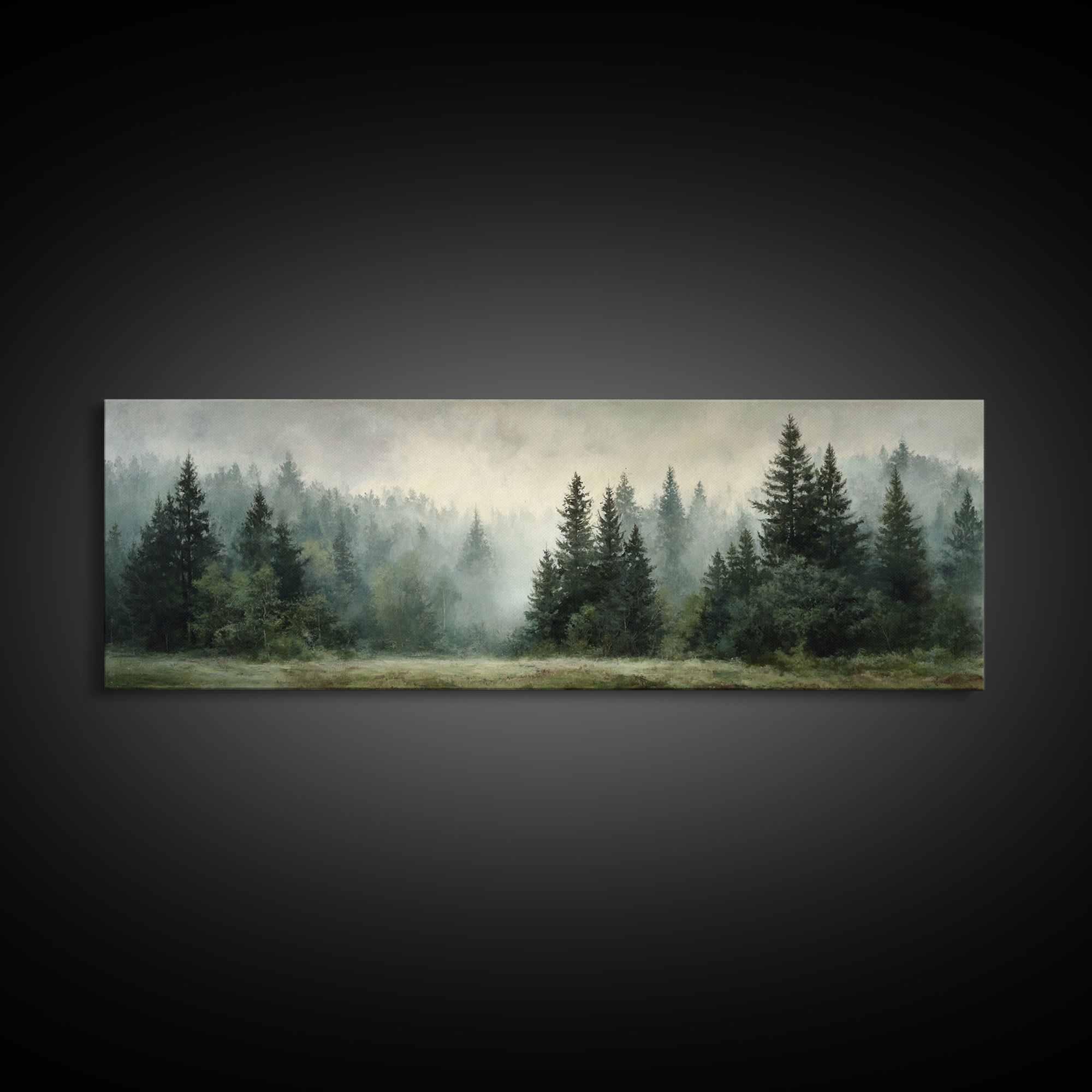 Calm Misty Forest Panorama Framed Canvas Print, Master Bedroom, Modern Decor, Bedroom Decor, Fine Art, Sanctuary, Wall Decor, MAS-3x1-44