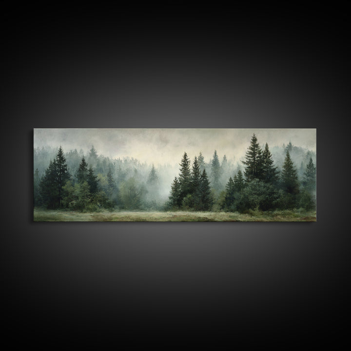 Calm Misty Forest Panorama Framed Canvas Print, Master Bedroom, Modern Decor, Bedroom Decor, Fine Art, Sanctuary, Wall Decor, MAS-3x1-44