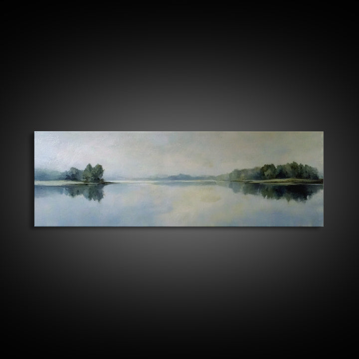 Serene Lake with Pale Morning Reflection Framed Canvas Print, Master Bedroom, Wedding Decor, Bedroom Decor, Fine Art, Sanctuary, MAS-3x1-47