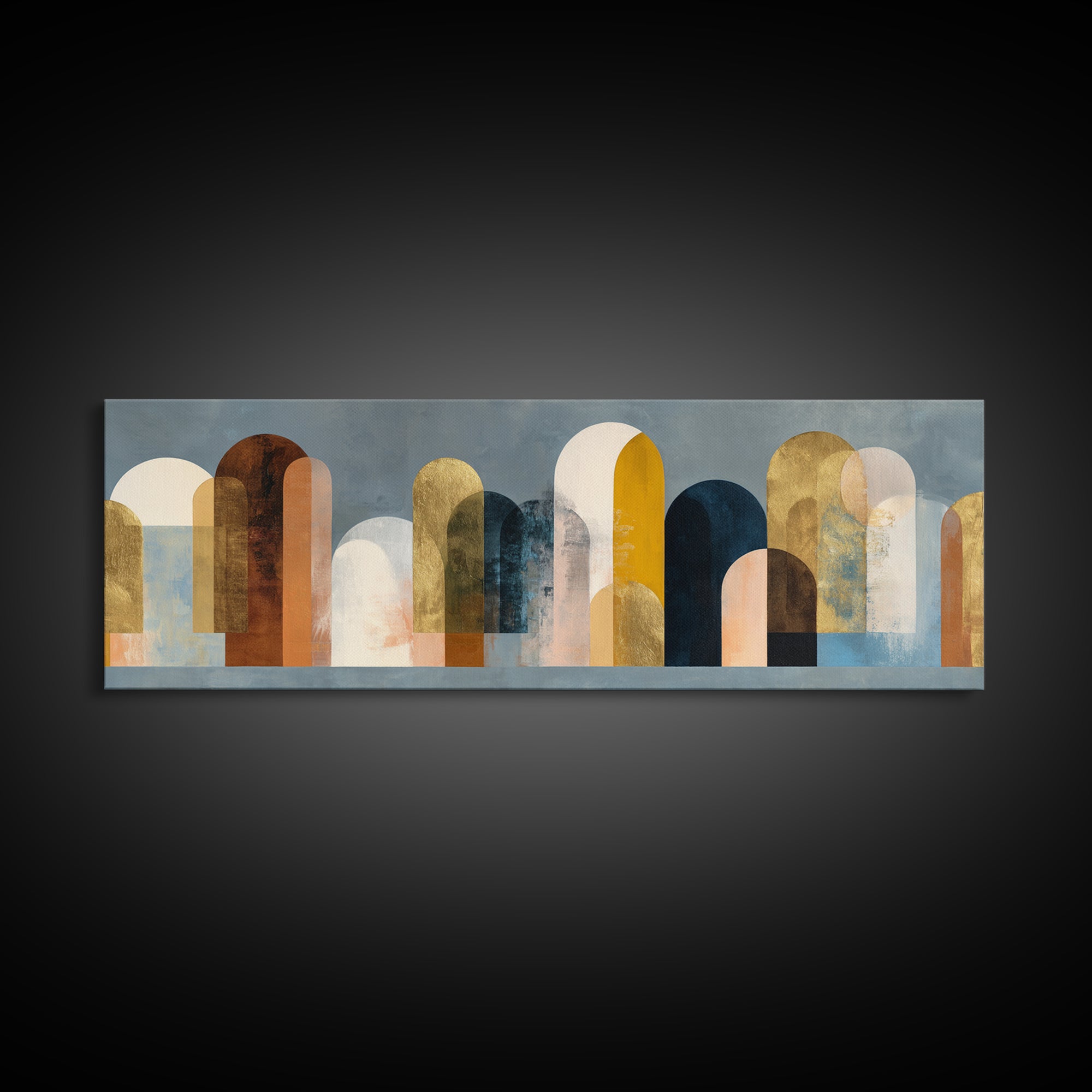 Gold Accented Abstract Arches Canvas Print, Master Bedroom, Textured Painting, Bedroom Decor, Abstract Art, Sanctuary, MAS-3x1-48