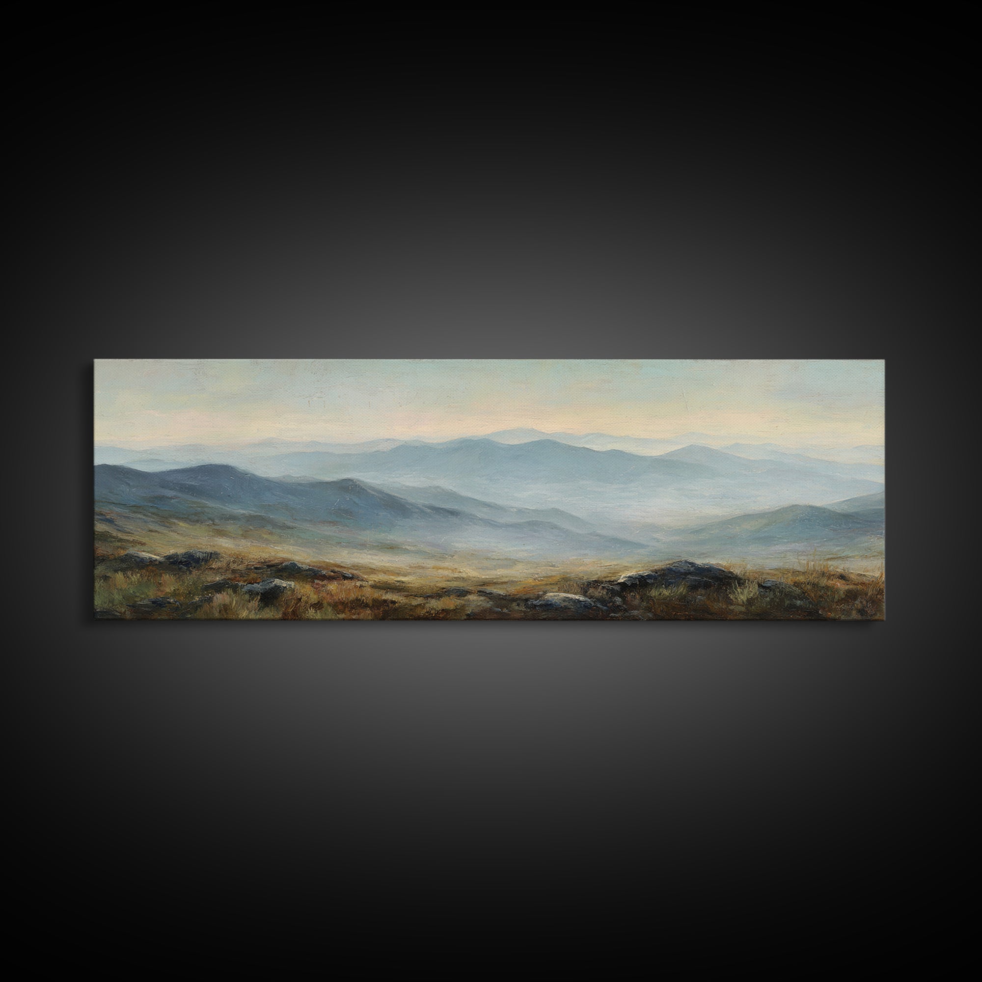 Soft Mountain Ridge Framed Canvas Print, Master Bedroom, Above Bed Wall Decor, Bedroom Decor, Oil Painting, Sanctuary, MAS-3x1-53