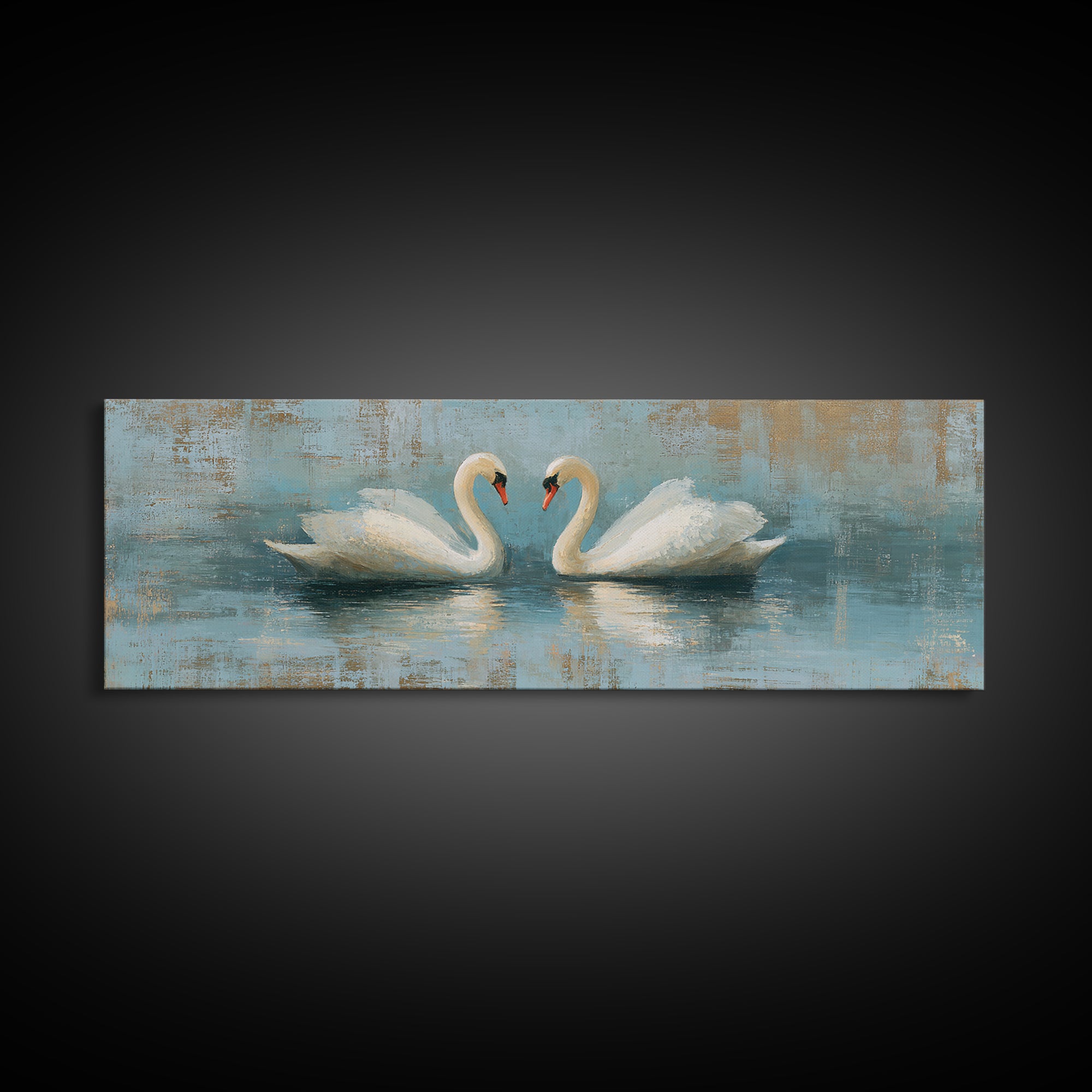 Romantic Swan Pair on Dark Water Framed Canvas Print, Master Bedroom, Art Print, Bedroom Decor, Sanctuary, Above Bed Decor, MAS-3x1-55