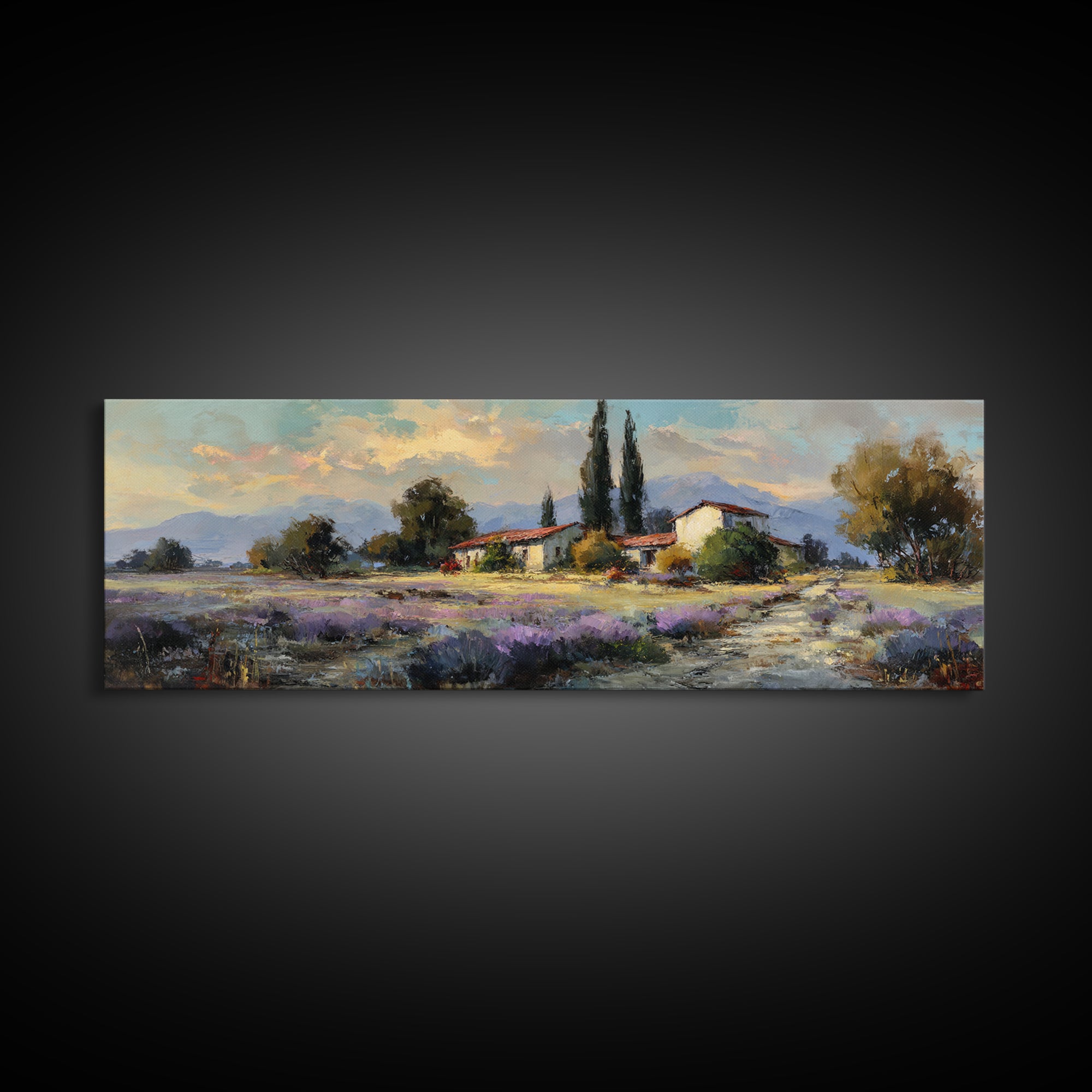 Lavender Field at Twilight Framed Canvas Print, Master Bedroom, Farmhouse Wall Art, Bedroom Decor, Fine Art, Sanctuary, MAS-3x1-58