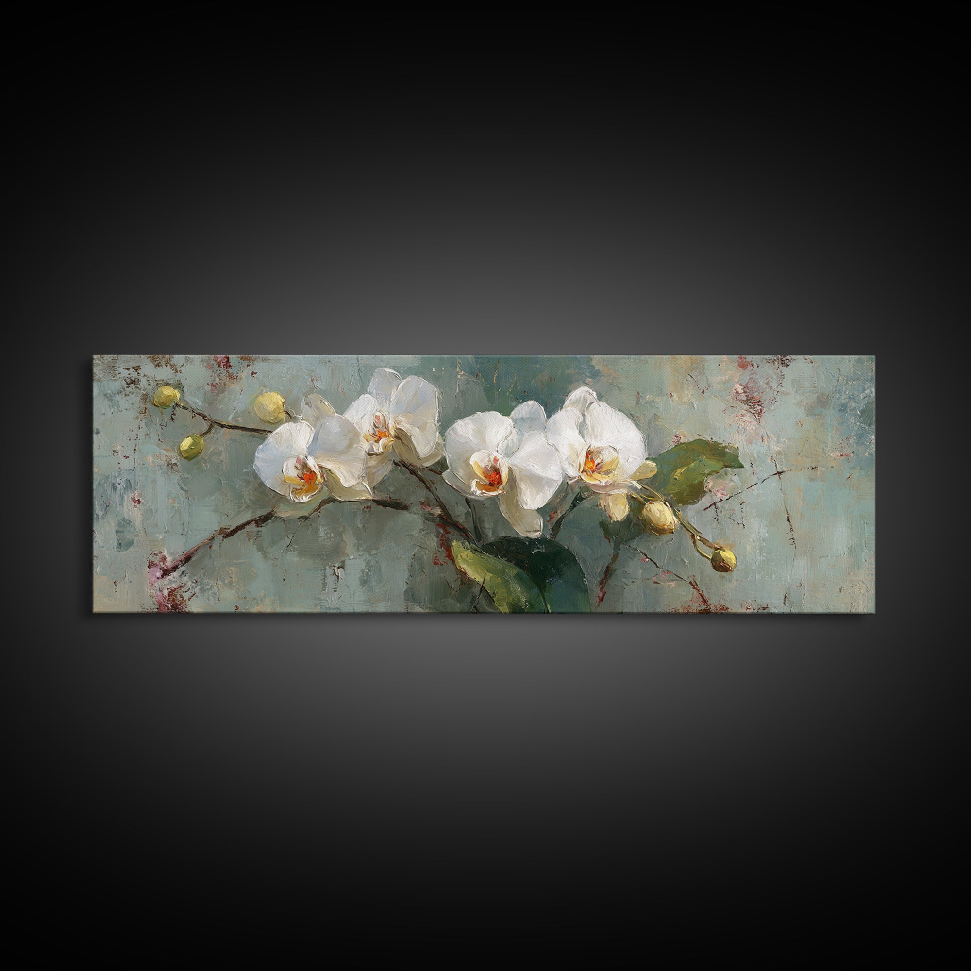 White Orchids Against Warm Gray Background Framed Canvas Print, Master Bedroom, Neutral Decor, Bedroom Decor, Sanctuary, MAS-3x1-73
