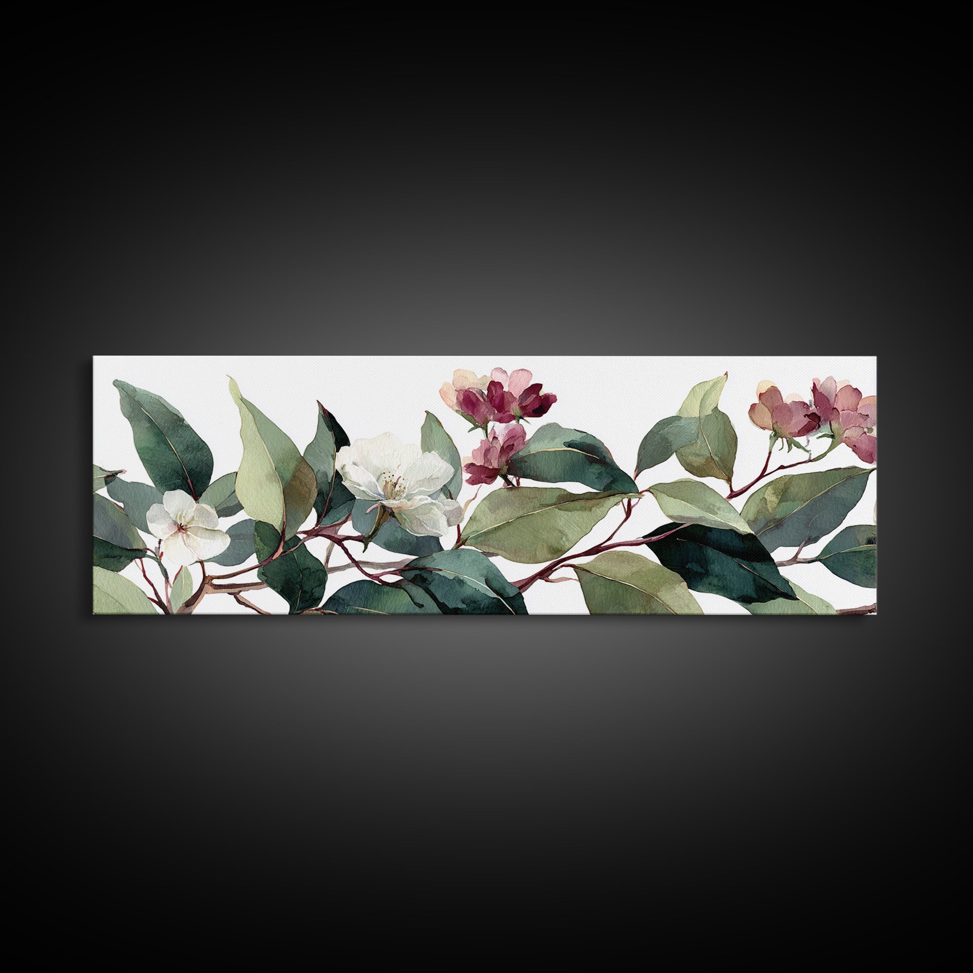 Gentle Eucalyptus Watercolor Branches Canvas Print, Master Bedroom, Art Print, Bedroom Decor, Oil Painting, Sanctuary, MAS-3x1-76