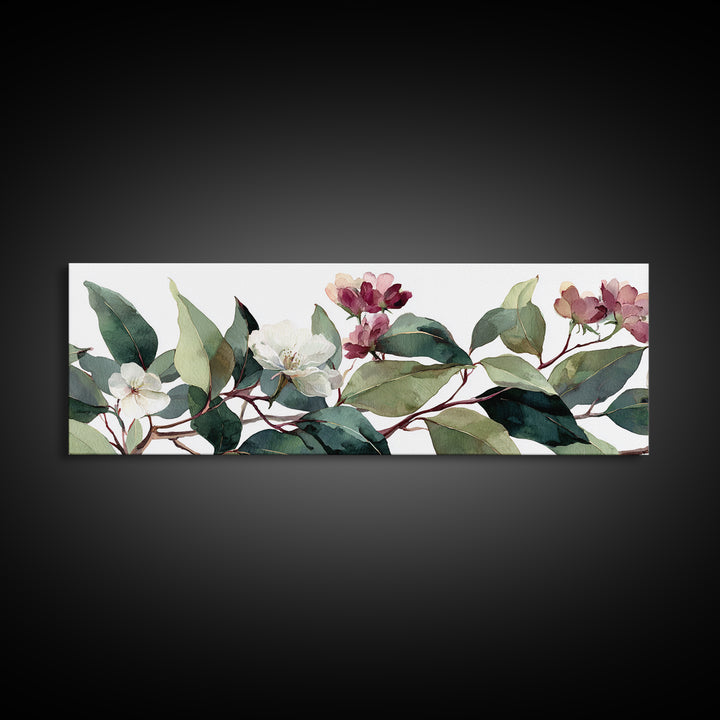 Gentle Eucalyptus Watercolor Branches Canvas Print, Master Bedroom, Art Print, Bedroom Decor, Oil Painting, Sanctuary, MAS-3x1-76