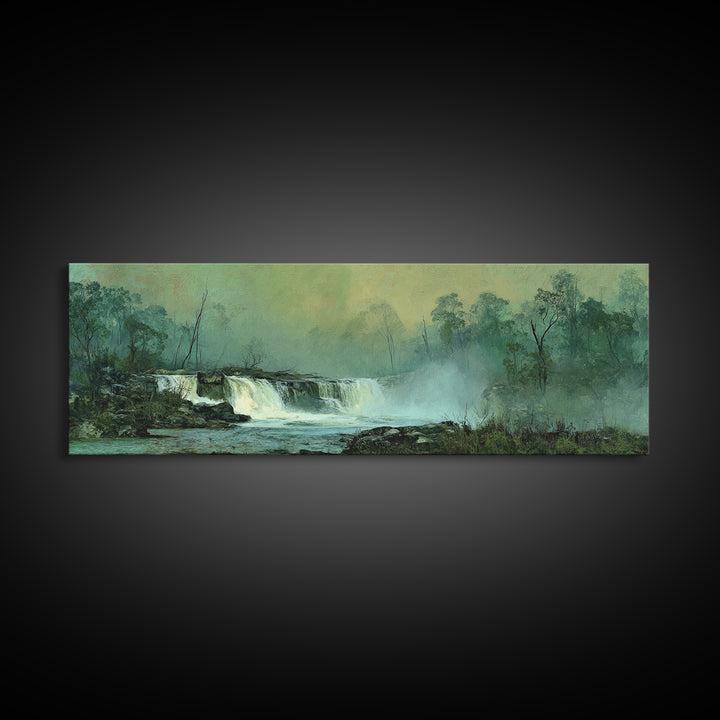 Peaceful Waterfall in Misty Green Forest Canvas Print, Master Bedroom, Printable Art, Bedroom Decor, Fine Art, Sanctuary, MAS-3x1-83