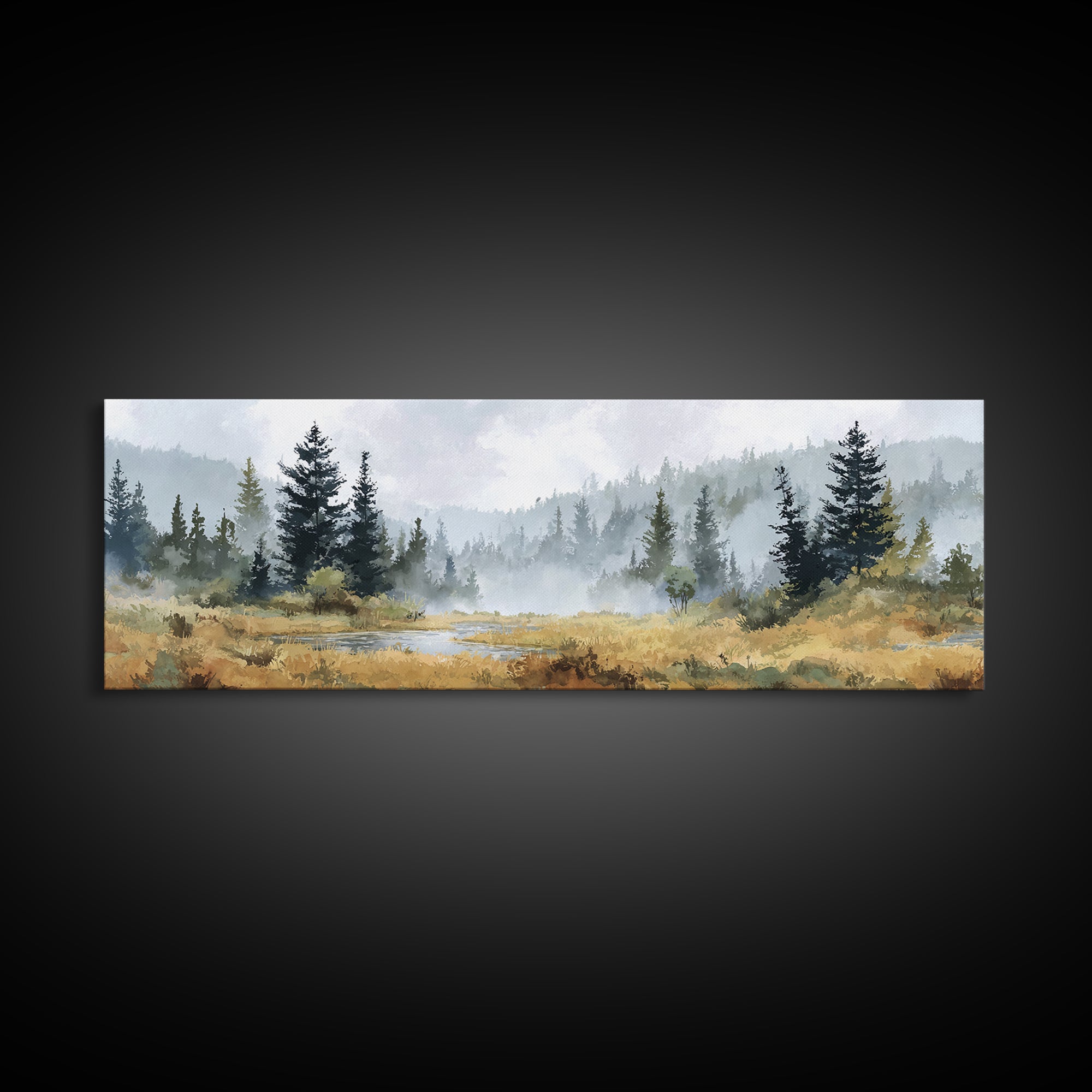 Calm Misty Forest Panorama Canvas Print, Master Bedroom, Wedding Decor, Bedroom Decor, Fine Art, Sanctuary, Rustic Home Decor, MAS-3x1-92