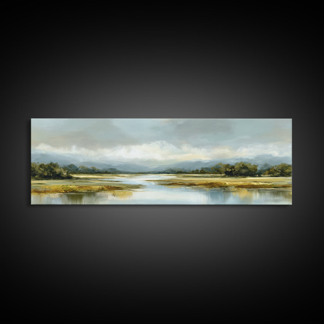 Serene Lake with Pale Morning Reflection Canvas Print, Master Bedroom, Wedding Decor, Bedroom Decor, Fine Art, Sanctuary, MAS-3x1-95