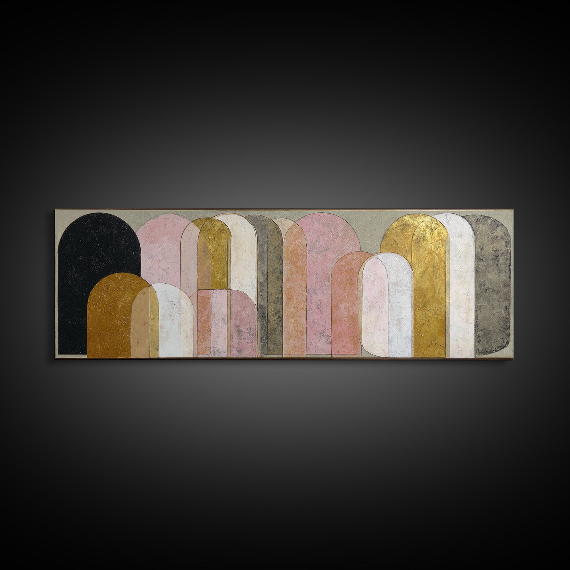 Gold Accented Abstract Arches Canvas Print, Master Bedroom, Textured Painting, Bedroom Decor, Abstract Art, Sanctuary, MAS-3x1-96