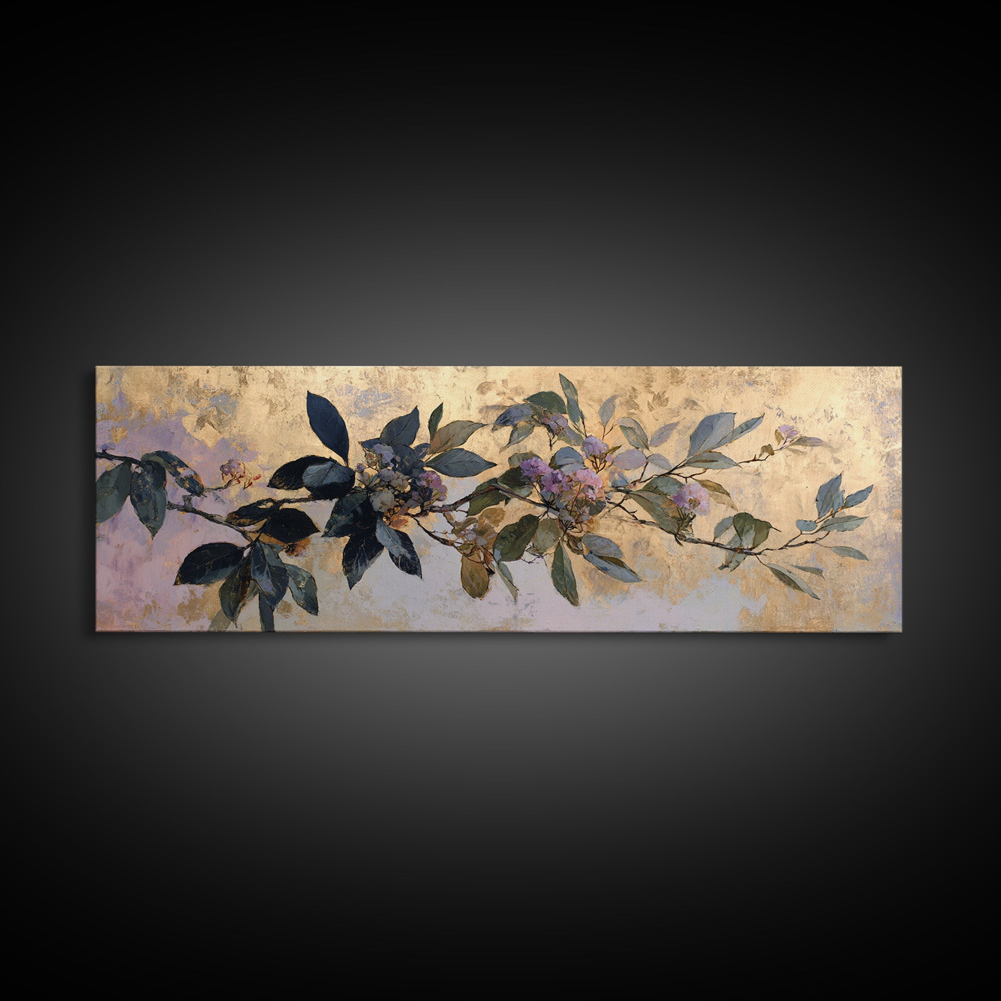 Dreamy Celestial Moon and Botanical Composition Framed Canvas Print, Master Bedroom, Bedroom Decor, Oil Painting, Sanctuary, MAS-3x1-99