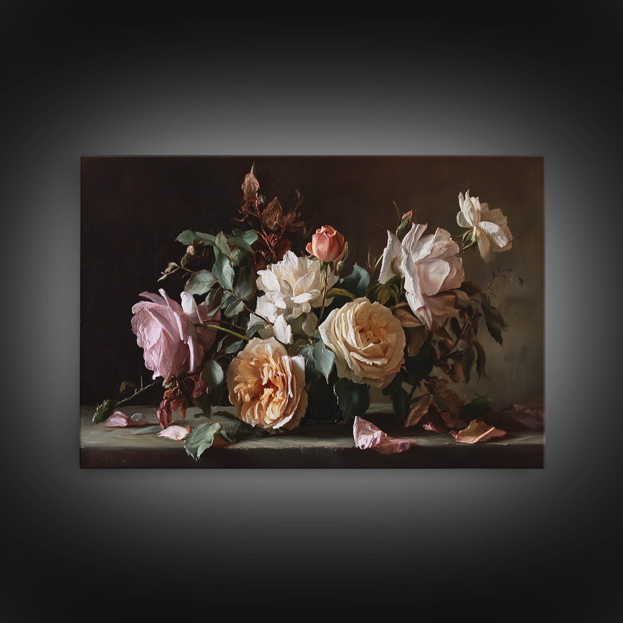 Warm Candlelit Still Life Framed Canvas Print, Master Bedroom, Wall Art, Bedroom Decor, Oil Painting, Sanctuary, MAS-3x2-100