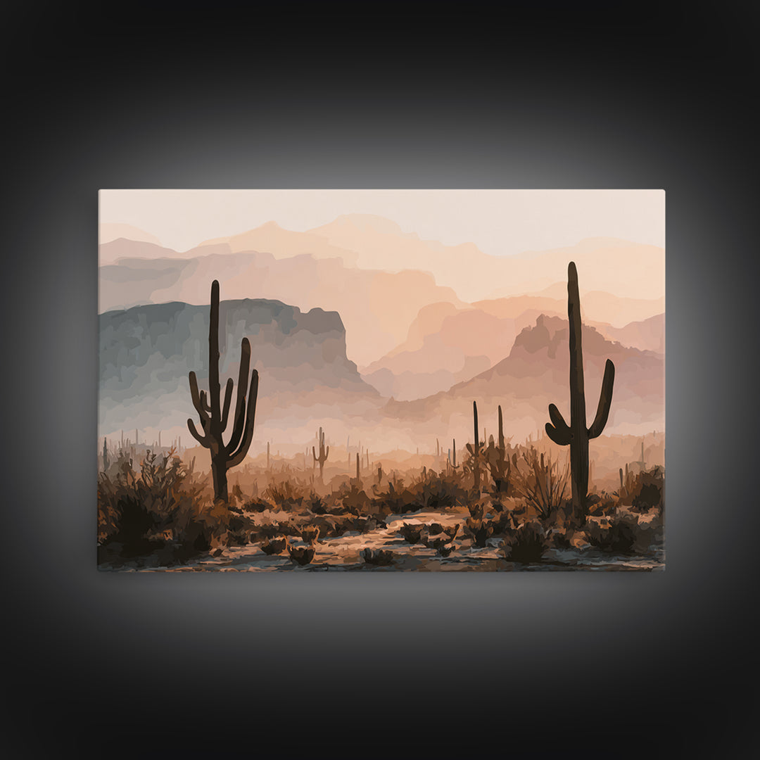 Quiet Desert Dusk Framed Canvas Print, Master Bedroom, Bedroom Wall Art, Bedroom Decor, Oil Painting, Sanctuary, Signs for Home, MAS-3x2-14