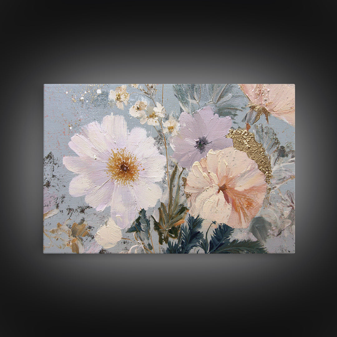 Night Garden with Pale Flowers and Stars Framed Canvas Print, Master Bedroom, Gallery Decor, Bedroom Decor, Fine Art, Sanctuary, MAS-3x2-27