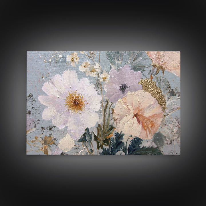 Night Garden with Pale Flowers and Stars Framed Canvas Print, Master Bedroom, Gallery Decor, Bedroom Decor, Fine Art, Sanctuary, MAS-3x2-27