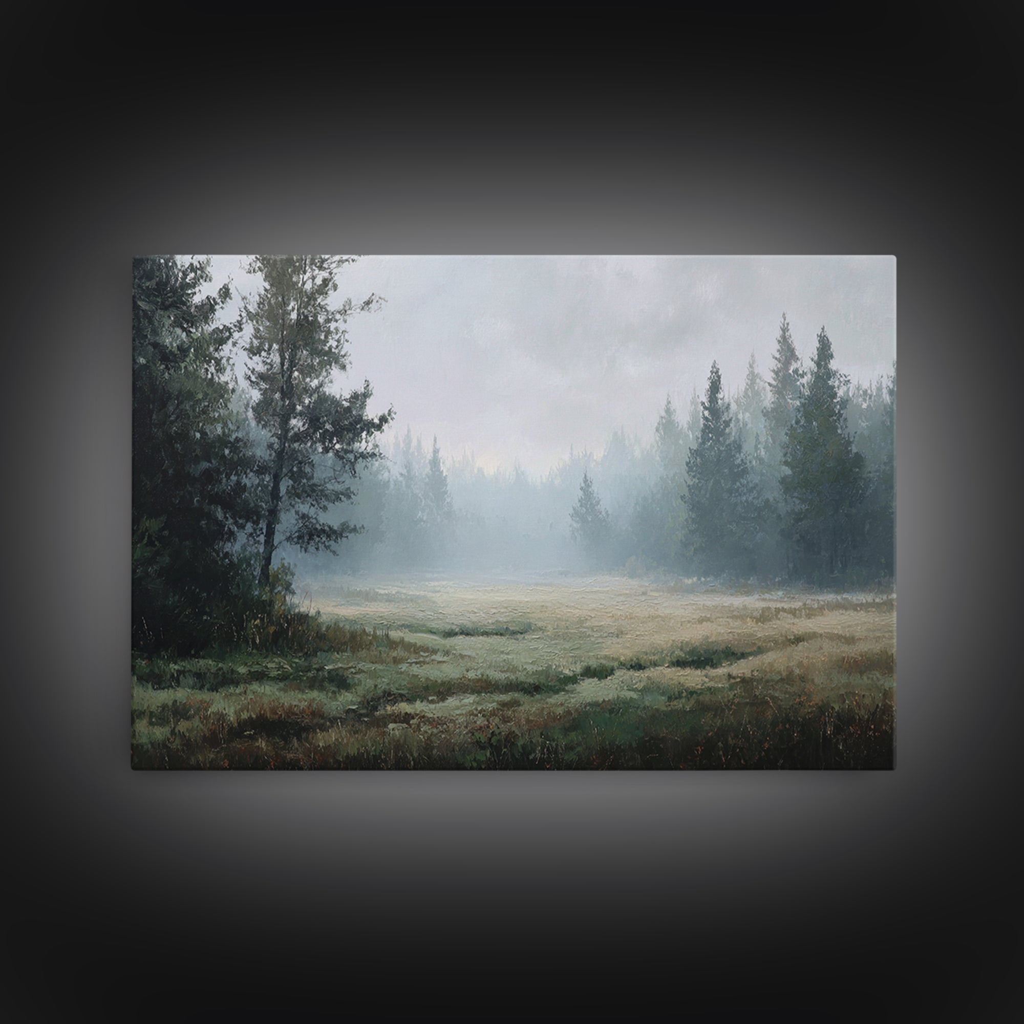 Calm Misty Forest Panorama Canvas Print, Master Bedroom, Above Bed Wall Decor, Bedroom Decor, Oil Painting, Sanctuary, MAS-3x2-32