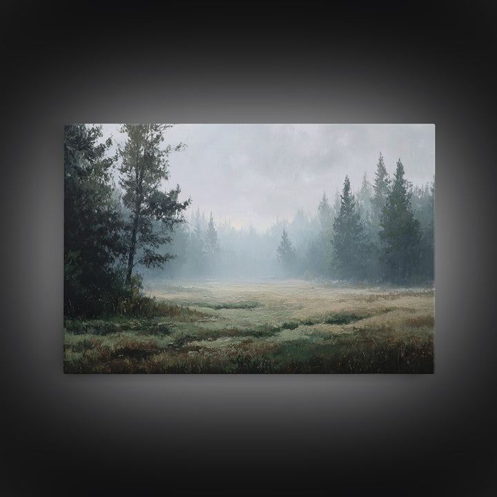 Calm Misty Forest Panorama Canvas Print, Master Bedroom, Above Bed Wall Decor, Bedroom Decor, Oil Painting, Sanctuary, MAS-3x2-32